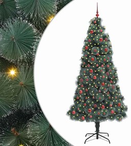 Műfenyő világítással és gömbkészlettel Zöld 210 cm PET