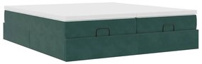 Ottomán ágykeret matracokkal sötétzöld 180x200cm bársony