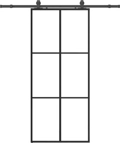 vidaXL fekete ESG üveg tolóajtó fémszerelvény-szettel 90x205 cm
