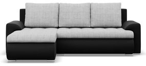 Tokio sarokkanapé, 2 ágyneműtartóval, fonott + műbőr, baloldali, szürke - fekete