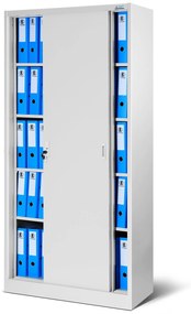 Fém iratszekrény polcokkal tolóajtókkal KUBA, 900 x 1850 x 400 mm, szürke