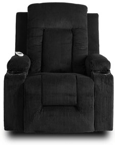 Elektromosan Vezérelhető Masszázsfunkciós Relaxfotel Fekete Kordbársony Kárpittal. BOX2