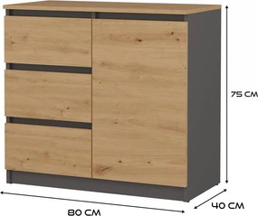 MIX Malaga 1D3S fiókos szekrény, antracit-tölgy