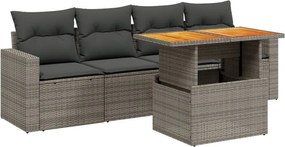 vidaXL 5 részes szürke polyrattan kerti ülőgarnitúra párnákkal