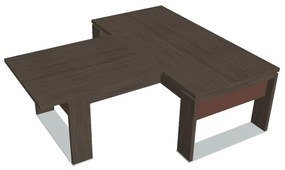 Verno+ S asztal 200 x 220 cm, kiegészítő íróasztallal, antracit tölgy / barna