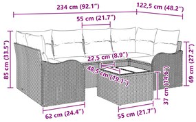 7 részes kerti kanapészett párnákkal bézs poli rattan, 2 személyes kerti kanapé párnákkal bézs poli rattan