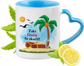 Kék Bögre Szív Alakú Füllel Grafika Ideális Ajándék