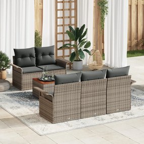 6 darabos Kert Kanapé Szett Párnákkal Szürke Poli Rattan Akác, 2 személyes Kert Kanapé tárolóval és párnákkal Szürke Poli Rattan