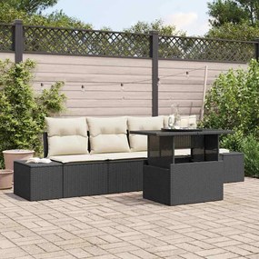 vidaXL Kanapé Szett párnával 5 pcs Fekete és Krém polirattan