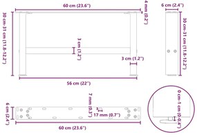 2 db natúr acél dohányzóasztal láb 60 x (30-31) cm acél