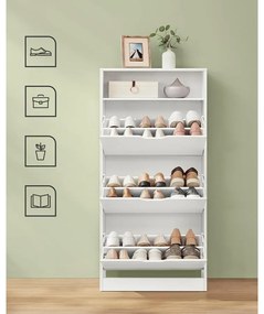 Cipős szekrény 3 csuklós ajtóval, cipőtartó, 24 x 60 x 139 cm, felhőfehér