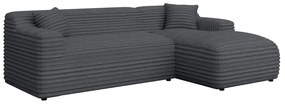 Sötétszürke kordbársony sarokkanapé (jobb oldali-heverő résszel) Martin – Ropez