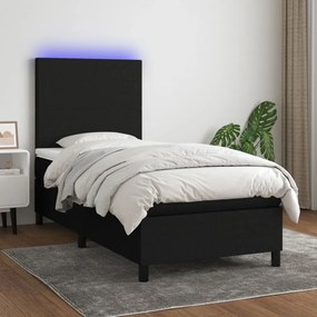fekete szövet rugós és LED-es ágy matraccal 90x200 cm