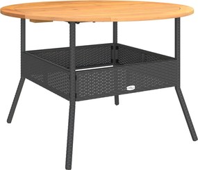 vidaXL fekete polyrattan kerti asztal akácfa lappal Ø110 x 71 cm