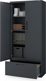 Moduláris többfunkciós fém szekrény magas fiókkal antracit MEGAN 1950 x 900 x 400 mm