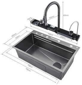 Catania multifunkciós rozsdamentes mosogató digitális csapteleppel