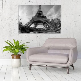 Kép - Eiffel-torony, fekete-fehér (90x60 cm)