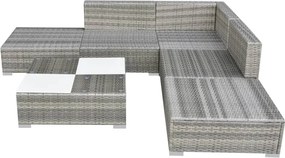 6-részes szürke polyrattan kerti bútorszett párnákkal