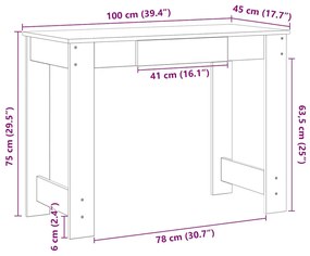 fekete szerelt fa íróasztal 100x45x75 cm