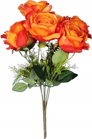 Műrózsa Váza Csokor 7 Rózsa Kiegészítőkkel 46CM Narancssárga Szín