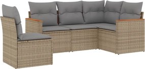 vidaXL 5 részes bézs polyrattan kerti ülőgarnitúra párnákkal