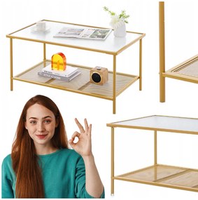 Dohányzóasztal Téglalap Alakú Pad Nappaliba Teraszra 90x50x46 CM Asztal Arany