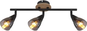 Globo 54311-3 Spotlámpa matt fekete fém, barna fa, füstszínű üveg, HxSzxM.: 420x100x195mm, nem tartozék: 3x E14 25W 230V