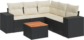vidaXL 6 részes fekete polyrattan kerti ülőgarnitúra párnákkal