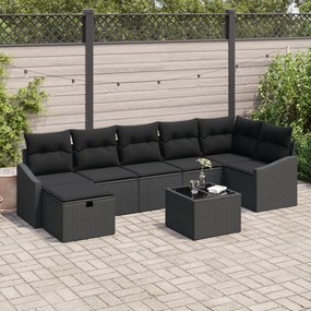 8 részes kerti kanapé szett párnákkal fekete poly rattan
