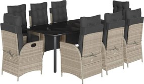 vidaXL 9részes világosszürke polyrattan kerti étkezőgarnitúra párnával