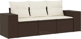 vidaXL 3 részes barna polyrattan kerti ülőgarnitúra párnával