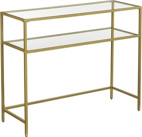 Konzolasztal egy alsó polccal edzett üveglappal, arany 100x35x80cm