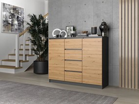 Riano MIX 2D4S komód, 120x97x40 cm, antracit-tölgy