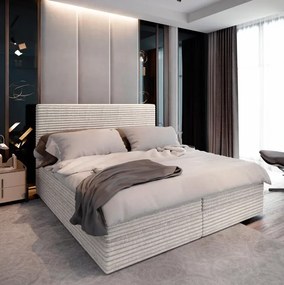 AKCIÓ Kárpitozott boxspring ágy ISPIRA 140x200 cm krém színű II. osztály Matrac: Bonell rugós matrac