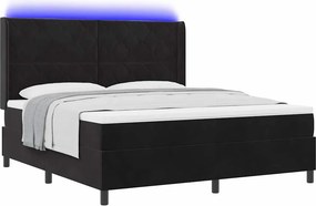 vidaXL Boxrugós ágy matracmal leddel Fekete 180 x 200 cm Bársony