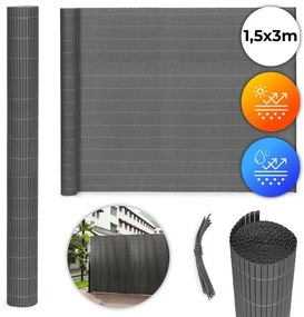 Megfordítható antracit PVC balkon, kerítés és terasz paraván Szélesség: 1,5 m | Hosszúság: 3 m