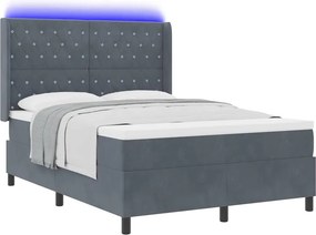 vidaXL Boxrugós ágy LED -es lámpákkal Sötétszürke 140 x 190 cm Bársony