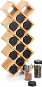 Fűszertartó szett bambusz állványon 14 db fűszertartó tégely