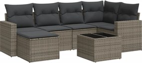vidaXL 7 részes szürke polyrattan kerti ülőgarnitúra párnákkal