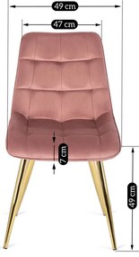 Rózsaszín Bársony Étkezőszék Arany Lábbal. CARO