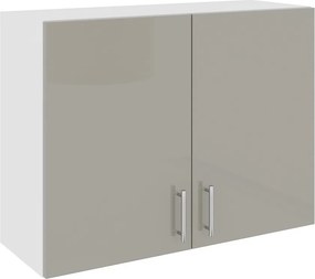 Karo 2 ajtós felső konyhaszekrény, Fényes szürke / Fehér, MDF, 80 x 30 x 60 cm