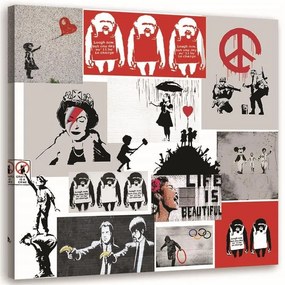 Gario Vászonkép Banksy falfestmény mûvészeti kollázs Méret: 30 x 30 cm