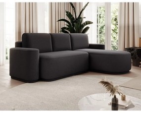 Sötétszürke zsenília kinyitható-tárolóhelyes sarokkanapé (jobb oldali-heverő résszel) Aurumm – ELTAP