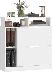 HOMCOM Narrow Shoe Cabinet with 2 Flip Drawers, Open Compartments & Adjustable Shelf, for Hallway & Entry, 35 x 9.8 x 36.2 in, White | Aosom