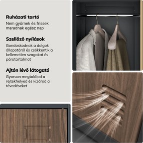 BHP öltözőszekrény, dolgozói, egyszemélyes, 2 rekesz akasztórúddal, antracit/dió, 316,5x1850x450 mm: IGOR 1 Plus Eco Design