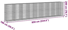 horganyzott vas gabion kosár fedéllel 850 x 100 x 200 cm