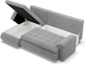 Tokio sarokkanapé, 2 ágyneműtartóval, kordbársony, baloldali, szürke