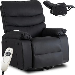 Masszírozós, hintafunkciós dönthető fotel fekete színben, műbőr kárpittal BRUCE