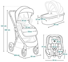 Lionelo - AMBER kombinált babakocsi 3 az 1-ben, szürke grafit