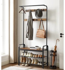 Kabáttartó, előszobafal cipőtartóval, 84 x 183 x 33,7 cm, rusztikus barna